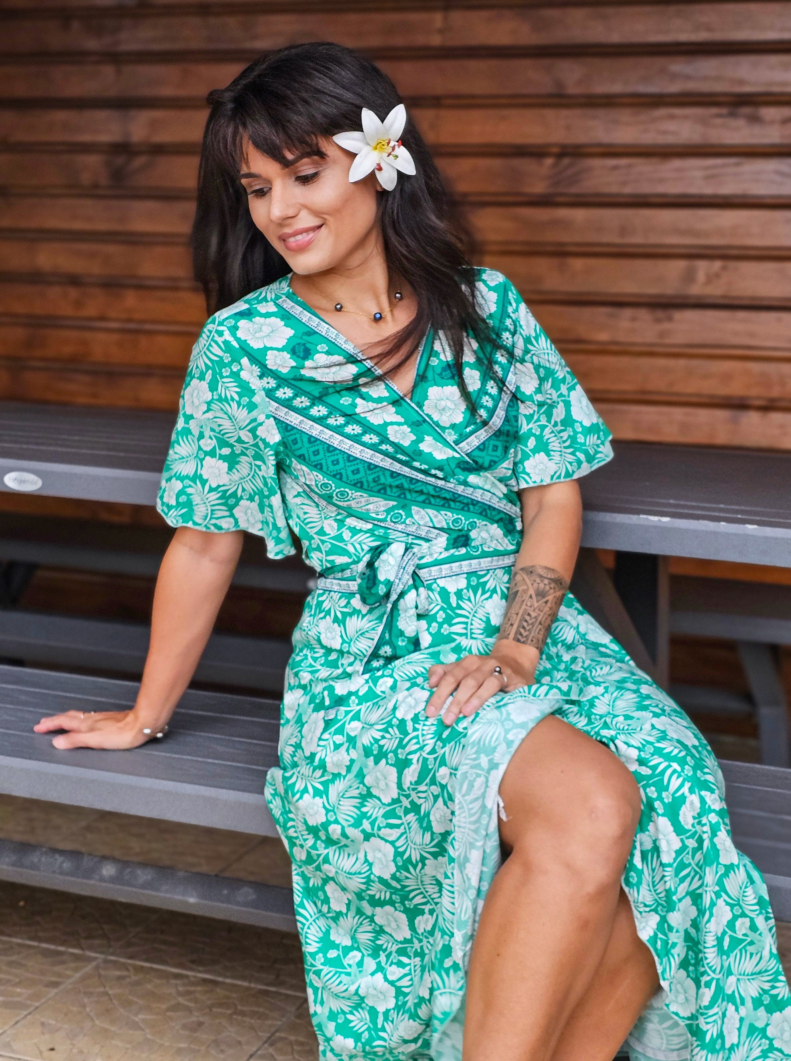 Robe fleurie verte longue sale